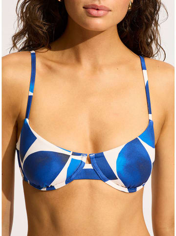 Seafolly Bikini-Oberteil in Blau/ Weiß