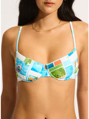 Seafolly Bikini-Oberteil in Türkis/ Weiß