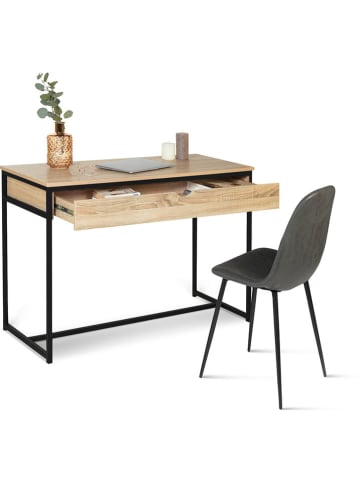 IDOMYA Essentials Schreibtisch "Memphis" in Hellbraun/ Schwarz - (B)110 x (H)75 x (T)50 cm