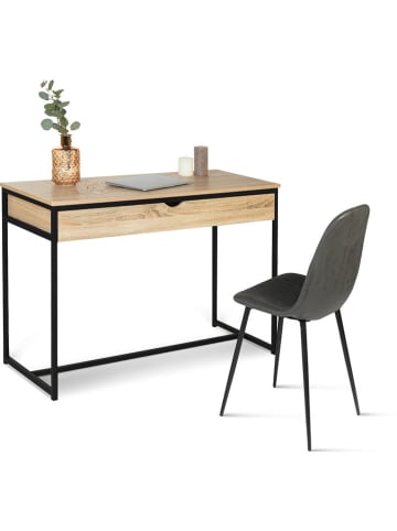 IDOMYA Essentials Bureau "Memphis" lichtbruin/zwart - (B)110 x (H)75 x (D)50 cm