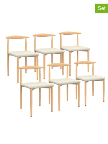 IDOMYA Factory 6-delige set: stoelen "Adam" wit/lichtbruin - (B)50 x (H)74 x (D)48 cm