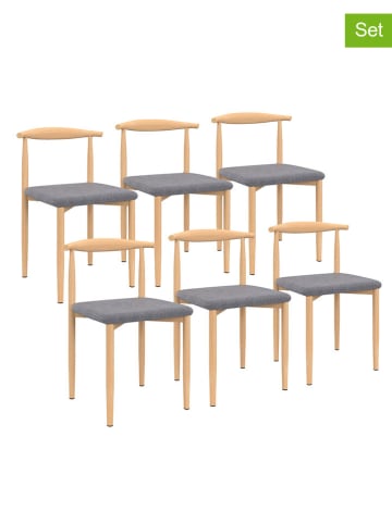IDOMYA Factory 6-delige set: stoelen "Adam" grijs/lichtbruin - (B)50 x (H)74 x (D)48 cm