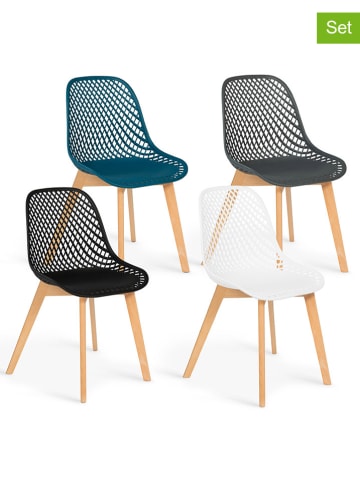 IDOMYA Factory 4er- Set: Stühle  in Anthrazit/ Schwarz/ Weiß/ Blau - (B)46 x (H)86 x (T)56 cm