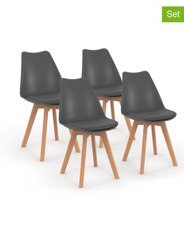 IDOMYA Factory 4er-Set: Stühle "Nordia" in Anthrazit/ Hellbraun - (B)51 x (H)79,5 x (T)46 cm