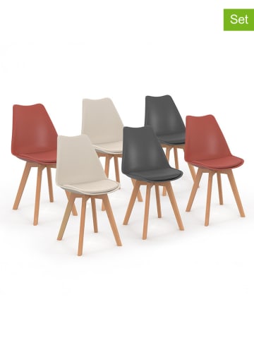 IDOMYA Factory 6-delige set: eetkamerstoelen "Nordia" crème/oranje/grijs - (B)46 x (H)79,5 cm