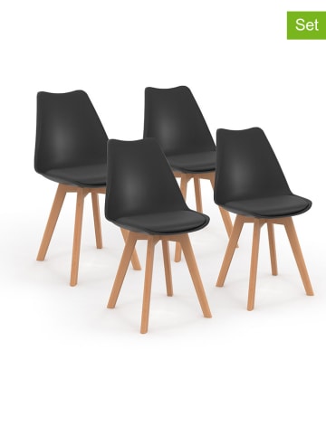 IDOMYA Factory 4-delige set: stoelen "Nordia" antraciet/lichtbruin - (B)51 x (H)79,5 x (D)46 cm