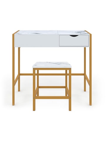 IDOMYA Essentials 2-delige set: kaptafel en kruk "Glam" wit/goudkleurig