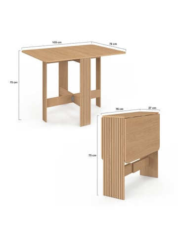 IDOMYA Factory Klapptisch "Faustine" in Hellbraun - (B)103 x (H)75 x (T)27 cm
