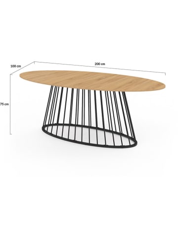 IDOMYA Essentials Esstisch "Adelle" in Hellbraun/ Schwarz - (H)75 x Ø 200 cm