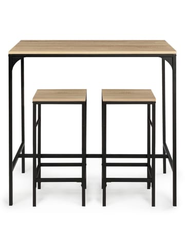 IDOMYA Factory 3-delige set: eetkamertafel met barkrukken "Memphis" lichtbruin/zwart