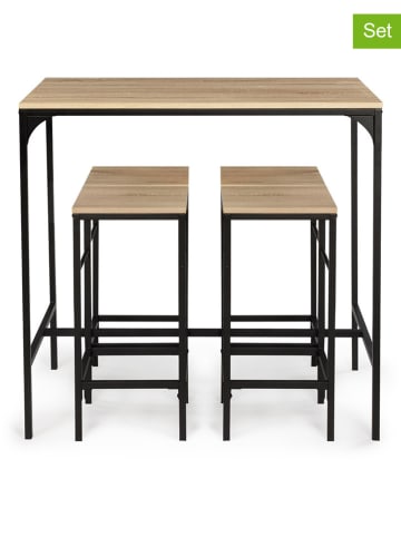 IDOMYA Factory 5-delige set: eetkamertafel en barkrukken"Memphis" in lichtbruin/zwart