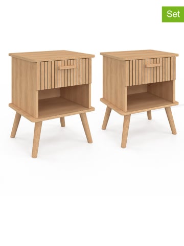 IDOMYA Factory 2er-Set: Nachttische "Albane" in Hellbraun - (B)40 x (H)50 x (T)34 cm