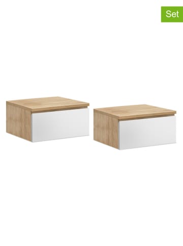 IDOMYA Essentials 2-delige set: nachtkastjes "Tom" lichtbruin/wit - (B)40 x (H)18 x (D)30 cm