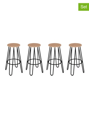IDOMYA Factory 4er-Set: Barhocker "Missouri" in Hellbraun/ Schwarz - (B)30 x (H)66,5 x (T)30 cm