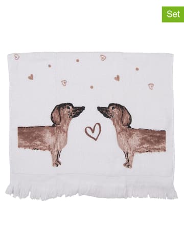 Clayre & Eef 3er-Set: Gästehandtücher in Weiß/ Hellbraun - (L)66 x (B)40 cm