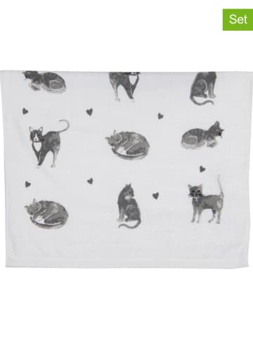 Clayre & Eef 2er-Set: Gästehandtücher in Weiß/ Grau - (L)66 x (B)40 cm