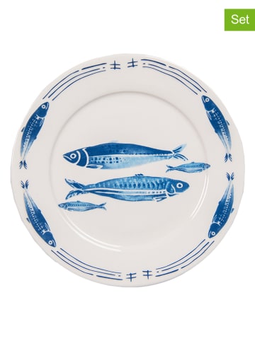 Clayre & Eef 6er-Set: Speiseteller in Blau/ Weiß - Ø 26 cm