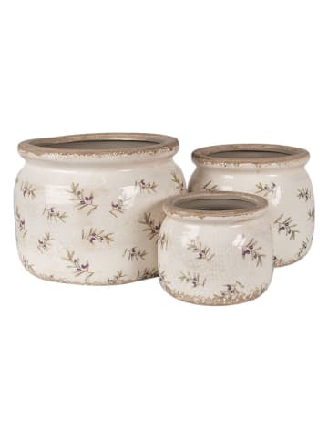 Clayre & Eef Doniczka w kolorze kremowo-fioletowym - wys. 15 x Ø 20 cm