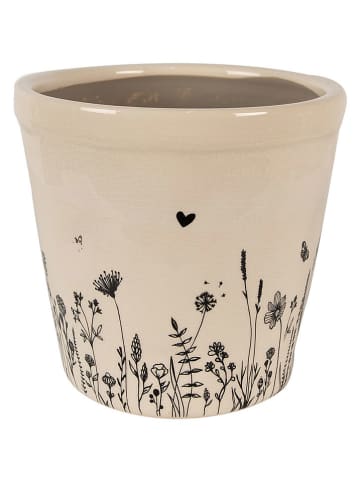 Clayre & Eef Bloempot beige/zwart - (H)14 x Ø 15 cm