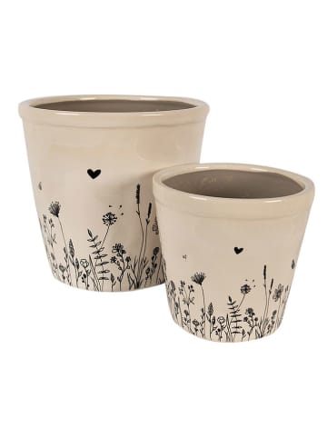 Clayre & Eef Blumentopf in Beige/ Schwarz - (H)14 x Ø 15 cm