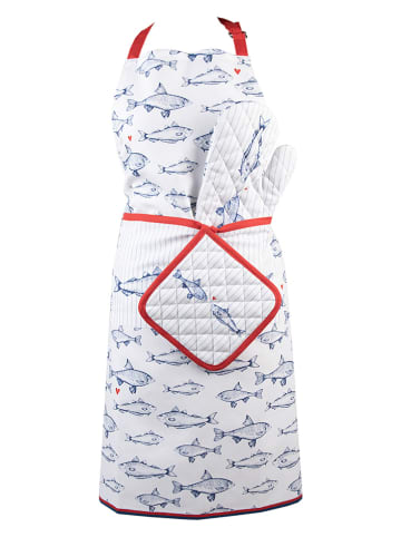 Clayre & Eef Schort wit/blauw/rood - (L)85 x (B)70 cm