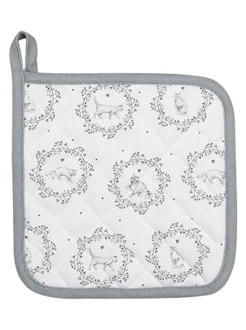 Clayre & Eef 2-delige set: pannenlappen wit/grijs - (L)20 x (B)20 cm