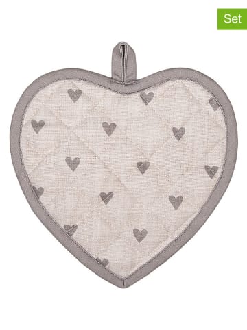 Clayre & Eef 2-delige set: pannenlappen beige/grijs - (L)20 x (B)20 cm