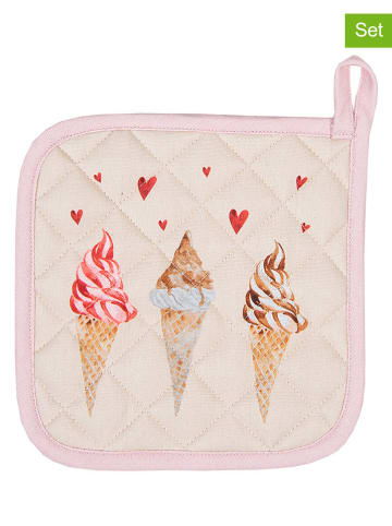 Clayre & Eef 2er-Set: Topflappen in Creme/ Rosa - (L)20 x (B)20 cm