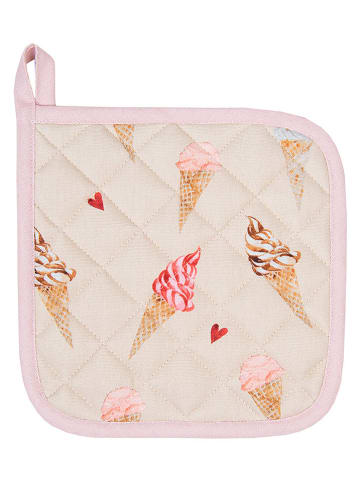 Clayre & Eef 2-delige set: pannenlappen crème/lichtroze - (L)20 x (B)20 cm