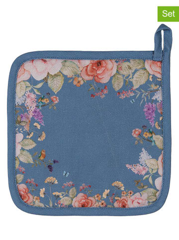 Clayre & Eef 2-delige set: pannenlappen blauw - (L)20 x (B)20 cm