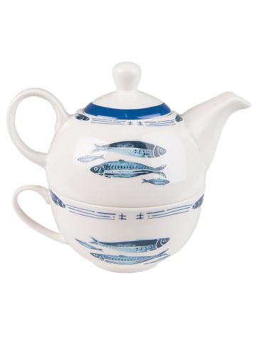 Clayre & Eef 2-in-1 theepot wit/blauw