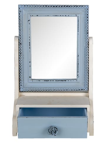 Clayre & Eef Spiegel mit Schublade in Hellblau/ Creme - (B)25 x (H)38 x (T)14 cm