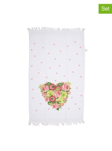 Clayre & Eef Ręczniki (2 szt.) w kolorze białym ze wzorem dla gości - 66 x 40 cm