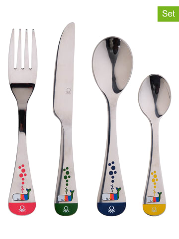 Benetton 4tlg. Kinderbesteck-Set in Silber