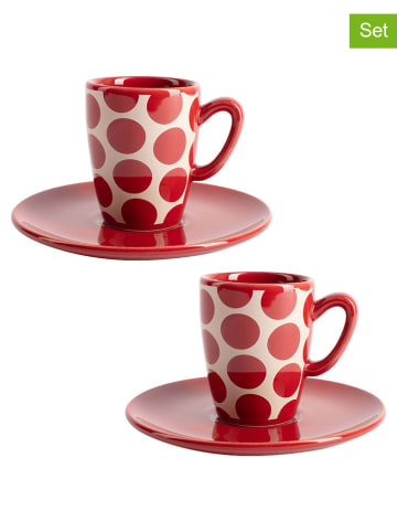 Benetton 2-delige set: koffiekoppen rood/crème - 75 ml