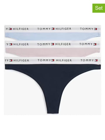Tommy Hilfiger Stringi (3 pary) w kolorze błękitnym, jasnoróżowym i granatowym