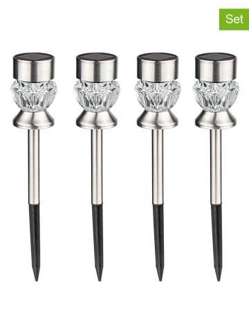 Garden Hero 4er-Set: LED-Solar-Gartenstecker in Silber - (H)36 x Ø 7 cm