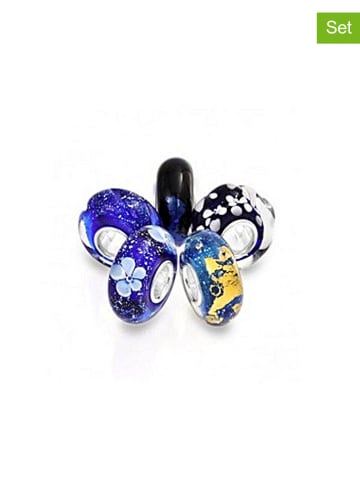 CHARM'S 5-delige set: zilveren beads met muranoglas