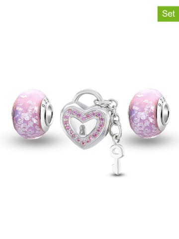 CHARM'S 3er-Set: Silber-Beads mit Muranoglas und Edelsteinen