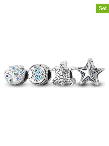 CHARM'S 4er-Set: Silber-Beads mit Edelsteinen