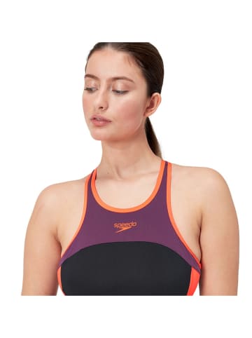 Speedo Badeanzug "Eco+" in Schwarz/ Orange/ Lila