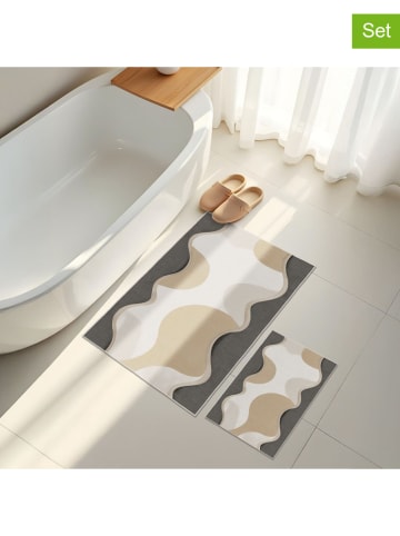 Mijolnir 2er-Set: Badvorleger in Beige/ Grau/ Weiß