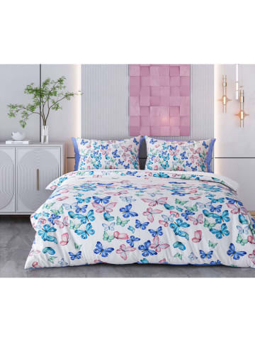 Colourful Cotton Beddengoedset ''Butterfly Valley'' wit/blauw