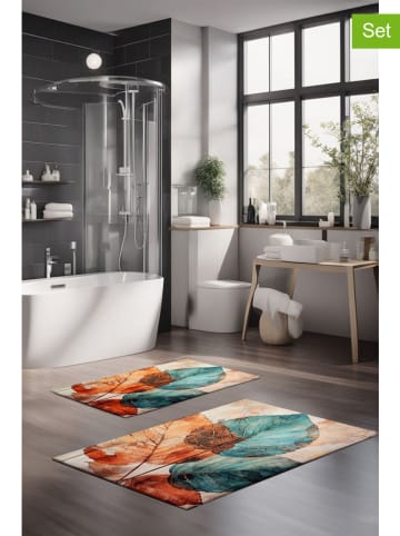 Mijolnir Dywaniki łazienkowe (2 szt.) w kolorze beżowo-pomarańczowo-turkusowym