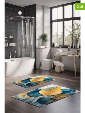 Mijolnir 2er-Set: Badvorleger in Blau/ Gold/ Beige