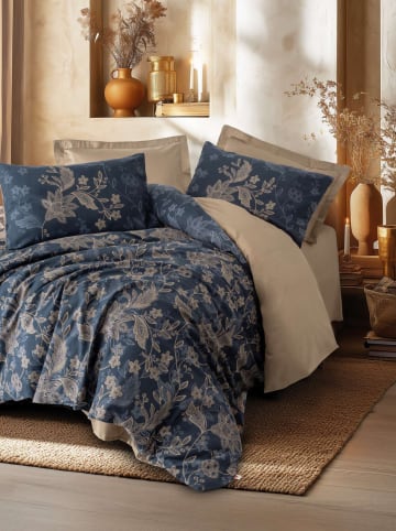 Mijolnir Satin-Bettwäsche-Set "Noctelle" in Dunkelblau/ Beige