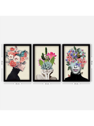 wall addiction 3er-Set: Gerahmte Holz-Kunstdrucke