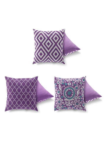 Wallity 3-delige set: kussens paars/wit/turquoise