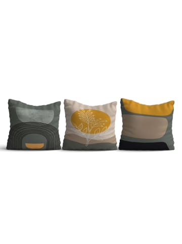 Wallity 3-delige set: kussenhoezen geel/groen/grijs