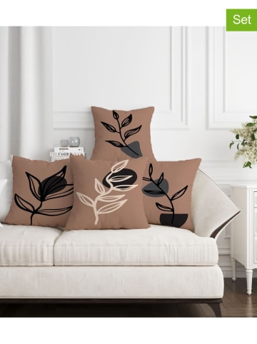 Wallity 4er-Set: Kissenhüllen in Hellbraun/ Weiß